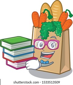 Student with book grocery bag stored in cartoon drawer