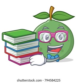 Student with book guava mascot cartoon style