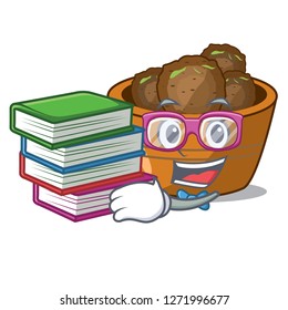 Student with book gulab jamun sprinkled with sugar mascot
