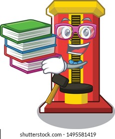 Student with book hammer game machine with the cartoon