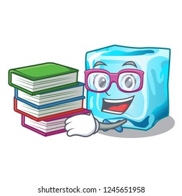 Student with book ice cubes on the cartoon funny