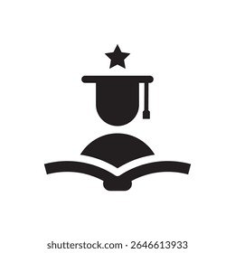  ícone de estudante e livro. Ícone de uma leitura acadêmica, representando o sucesso da aprendizagem e da formatura.