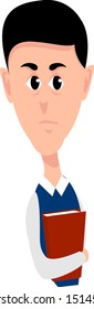 Student with book, illustration, vector on white background.