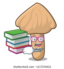 Student with book inocybe mushroom mascot cartoon