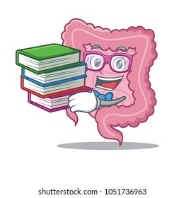 Student with book intestine mascot cartoon style