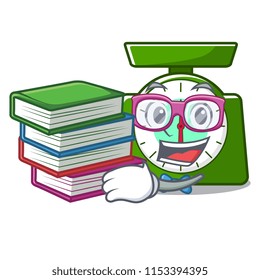 Student with book kitchen scale mascot cartoon