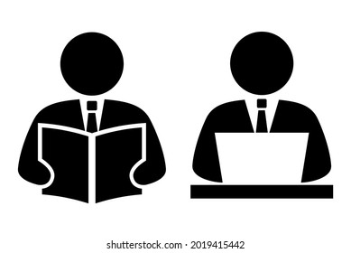 Student with book and laptop vector icons isolated on white background