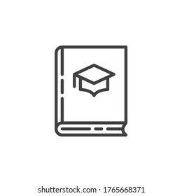 Student book line icon. linear style sign for mobile concept and web design. Book with graduation hat outline vector icon. Symbol, logo illustration. Vector graphics