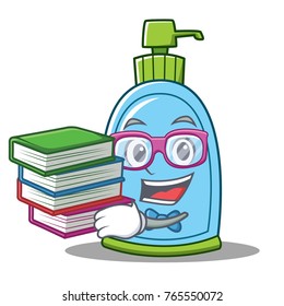 Student with book liquid soap character cartoon