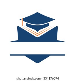 student book logo. graduation hat.