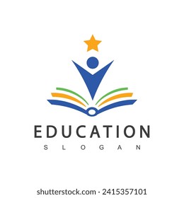 Schüler mit Logo-Vektorgrafik des Buches. Bildlogo-Vorlage 