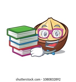 Student with book macadamia mascot cartoon style