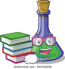 Student with book magic potion on the cartoon table