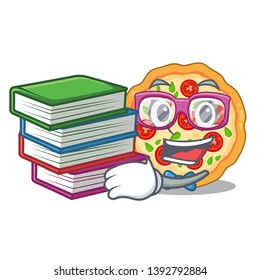 Student with book margherita pizza in the mascot shape