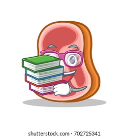 Student with book meat character cartoon food