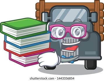Student with book miniature old truck in character chair