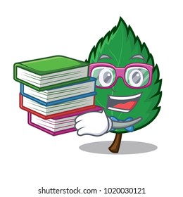 Student with book mint leaves mascot cartoon
