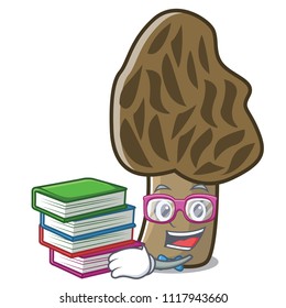 Student with book morel mushroom mascot cartoon