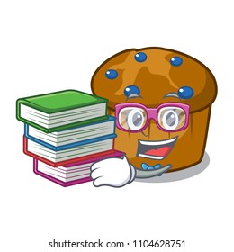 Student with book mufin blueberry mascot cartoon