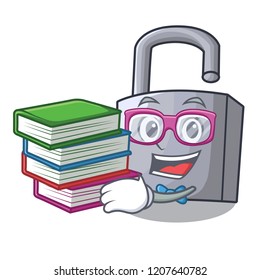 Student with book new metal padlock isolated on mascot