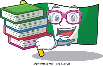 Student with book nigeria flag folded in cartoon drawer
