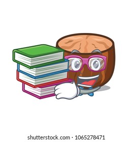 Student with book nutmeg mascot cartoon style vector illustration