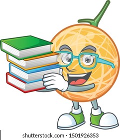 Student with book object cantaloupe fruit for mascot character