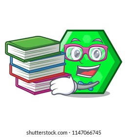 Student with book octagon mascot cartoon style