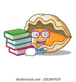 Student with book oyster mascot cartoon style