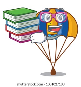Student with book parachute in shape of acartoon fuuny