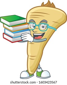 Student with book parsnip on mascot cartoon character style