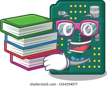 Student with book PCB circuit board in the cartoon