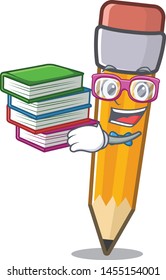 Student with book pencil in the a character shape