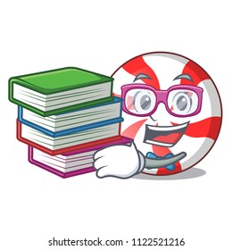 Student with book peppermint candy mascot cartoon