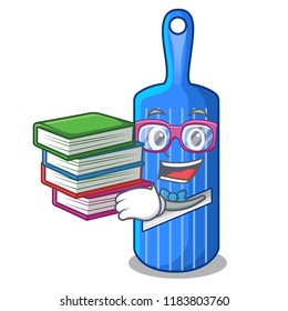 Student with book person cutting fruit on mandoline slicer cartoon
