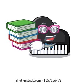 Student with book piano mascot cartoon style