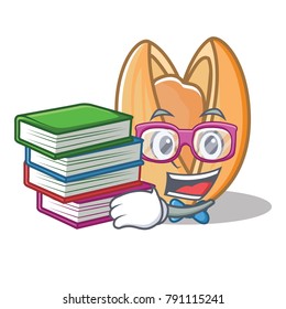 Student with book pistachio nut mascot cartoon