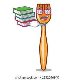 Student with book plastic fork on cartoon image funny