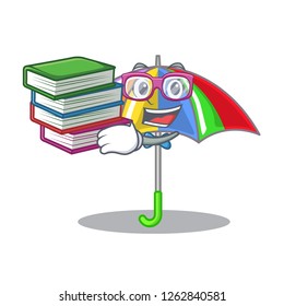 Student with book playing rain with umbrella rainbow cartoon