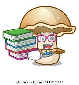 Student with book portobello mushroom mascot cartoon