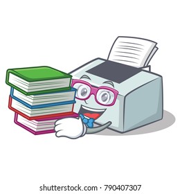 Student with book printer mascot cartoon style