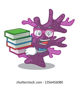 Student with book purple coral reef the shape mascot