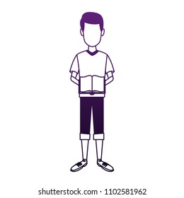 Student with book in purple lines