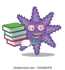 Student with book purple starfish the cartoon above sand