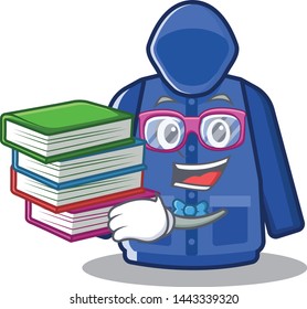 Student with book raincoat behind in the character door