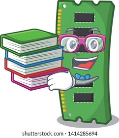 Student with book RAM memory card above cartoon table
