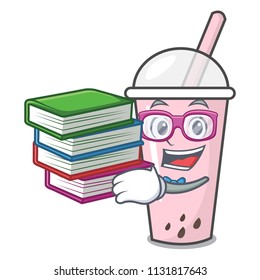 Student with book raspberry bubble tea character cartoon