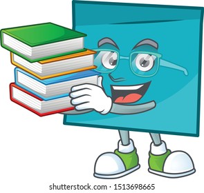 Student with book rectangle sticker paper in cartoon character