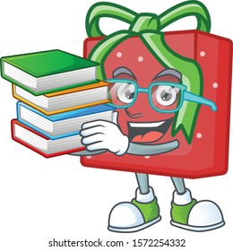 Student with book red gift box mascot cartoon character style