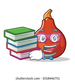 Student with book red kuri squash mascot cartoon